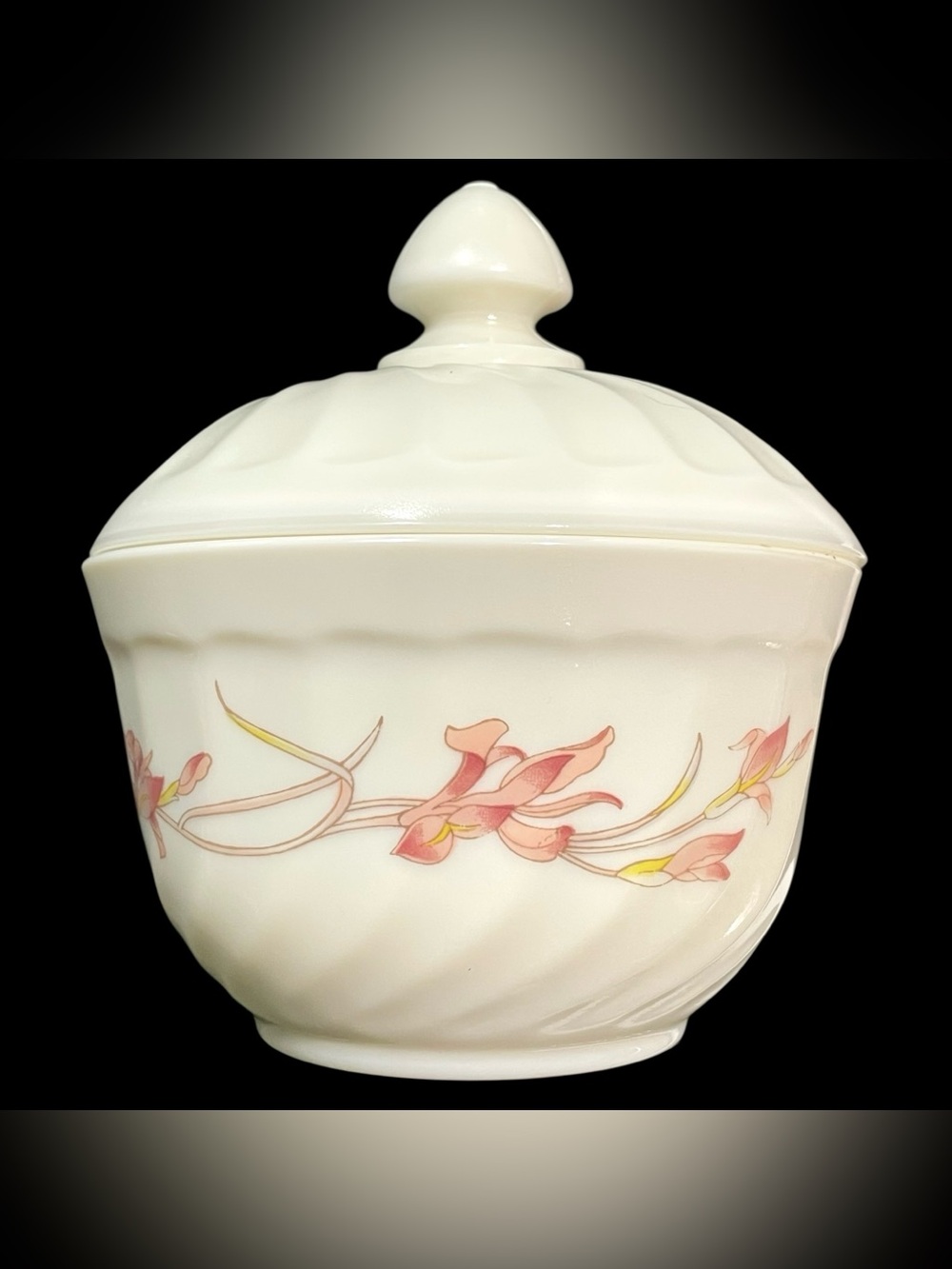 Vintage 1980s Arcopal France Off-White Opaline Glass with Pink Floral Diana